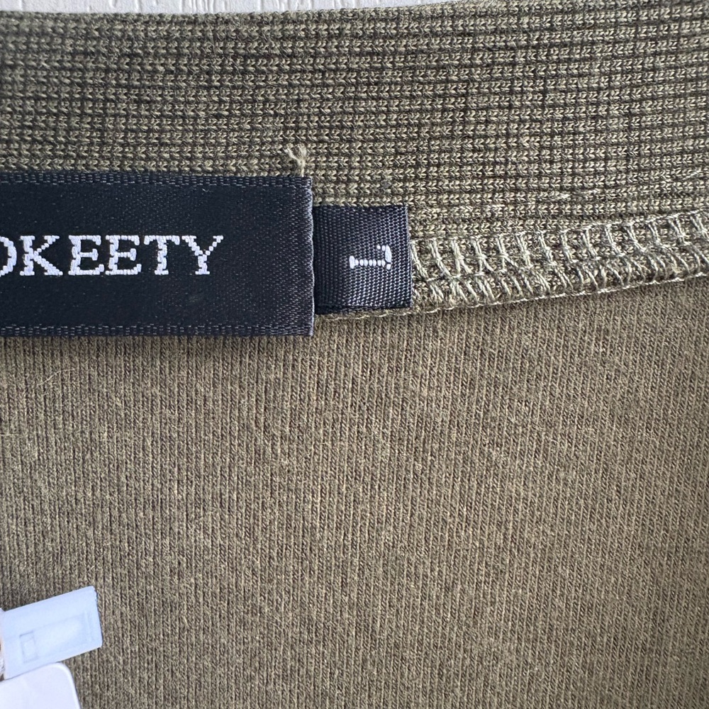 Olive Green Open Front Cardigan by Merokeety - Picture 4 of 5